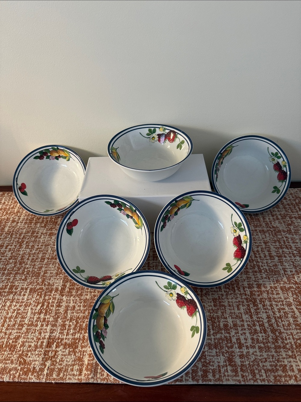Lenox Classic Fruit-Pattern Ceramic Serving Bowls - White with Red & Green Accen